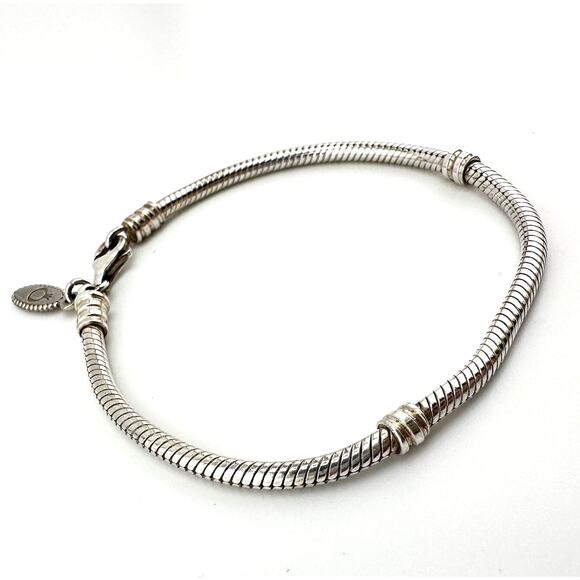 Pandora 925 Authentic Sterling Silver Snake Chain Charm 7” 12.8g Bracelet - Picture 1 of 9
